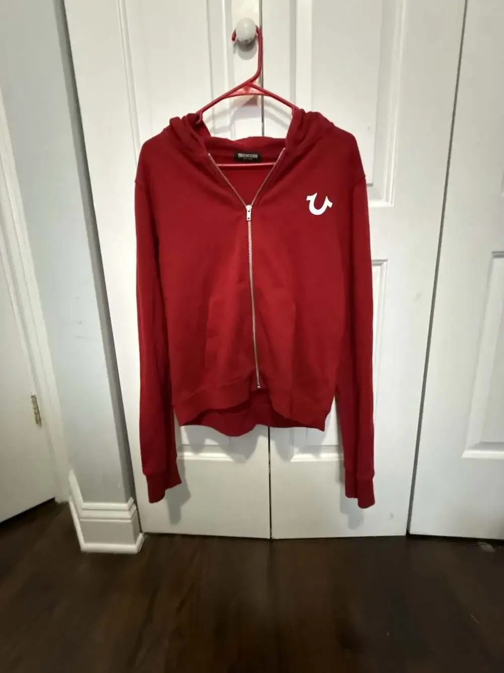 True Religion Buddha Foil Back Zip Up Hoodie in Red